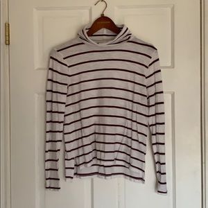 madewell turtleneck top, white with maroon stripes
